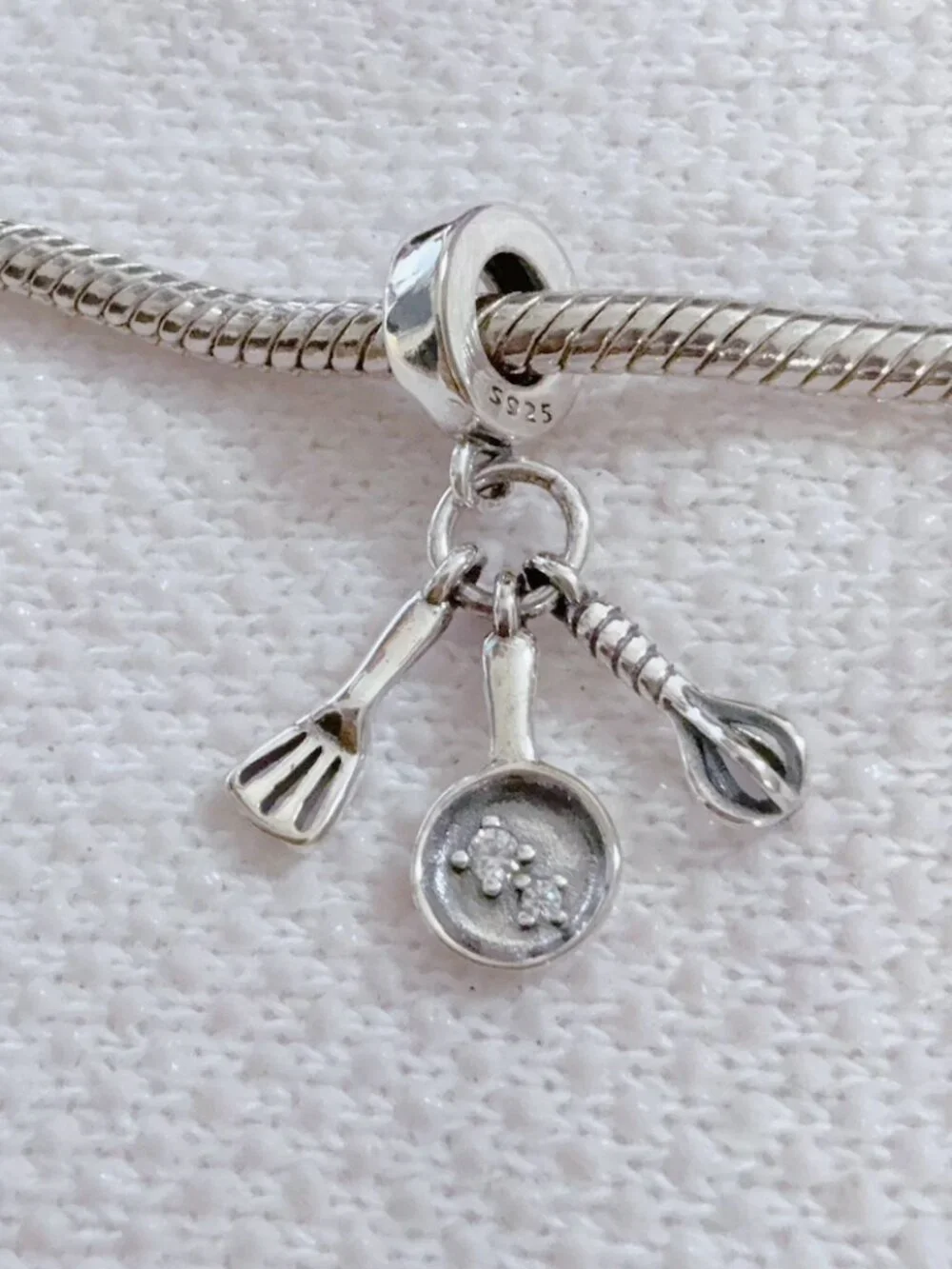 Frying Pan & Whisk, Spatula Dangle Silver Charm For Pandora Bracelet Necklace